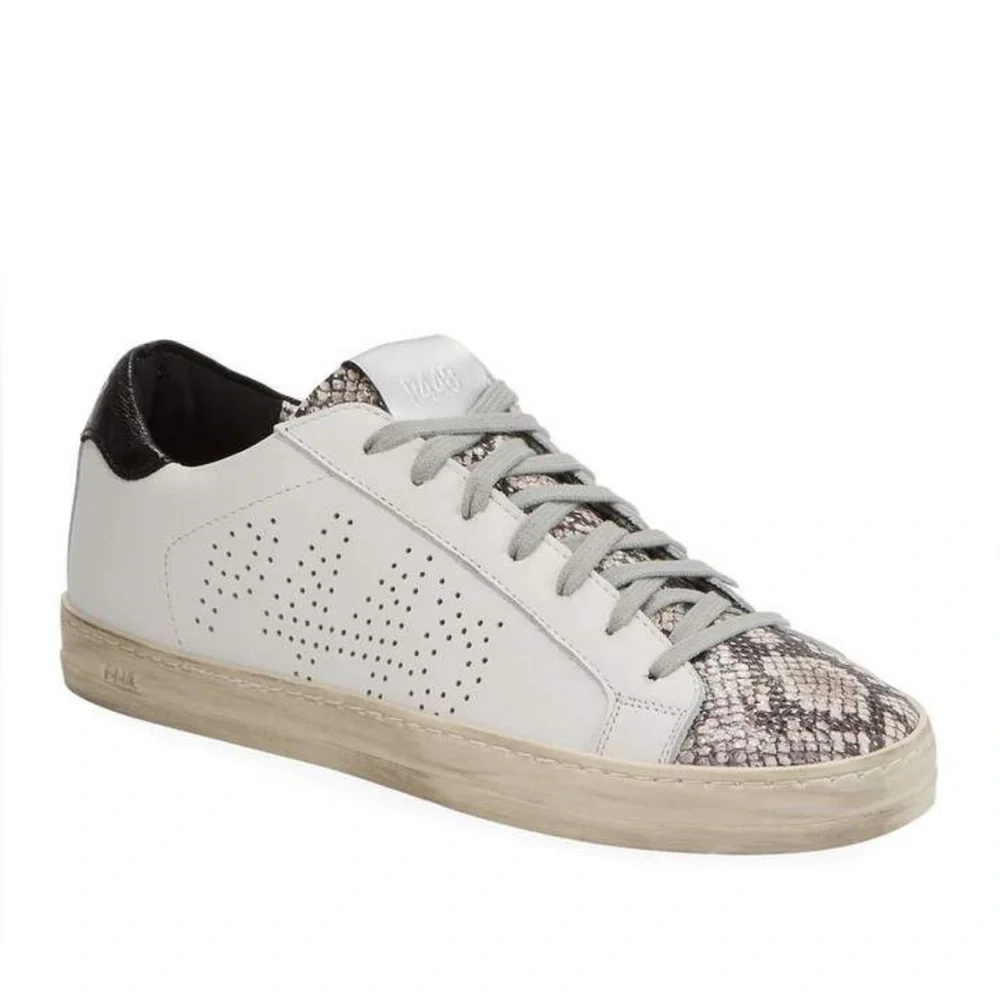 P448 John Python-Print Leather Low Top Sneakers Size 37 US 7 Classic Designer - Picture 2 of 16